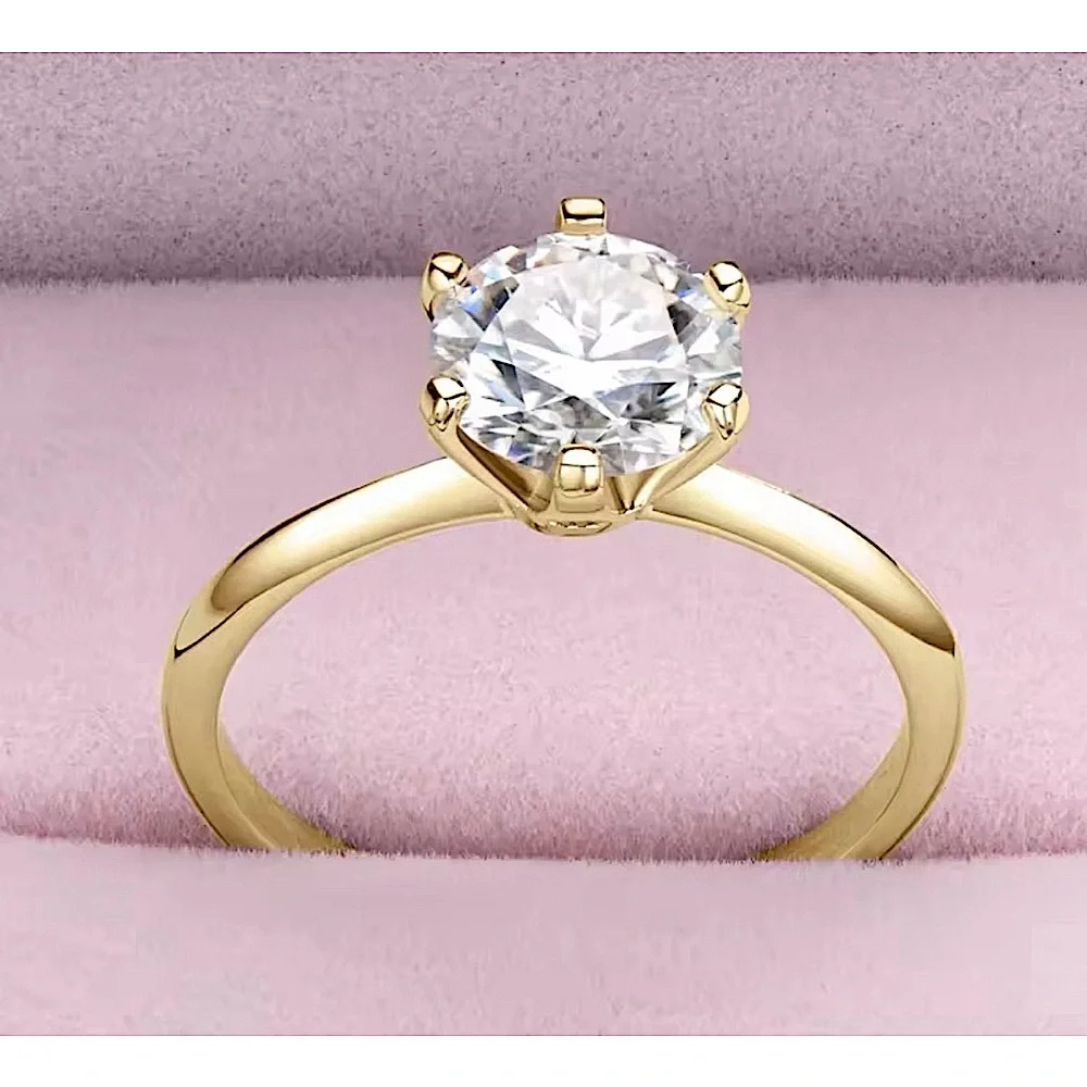 NEW 2 Ct Solitaire Simulated Diamond 14k Gold Plated S925‎ Engagement Ring